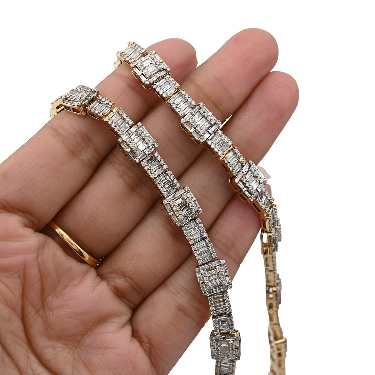10K Yellow Gold 22CT Baguette/Round Natural Diamond Square and Rect Link Shape Mens Necklace 22" — view 2