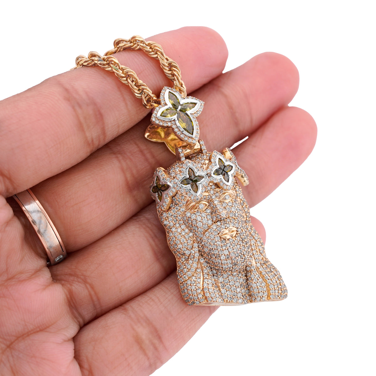 Jesus Charm w/ Clover Bail 2.6ct Natural Diamond 10K Gold Men Pendant