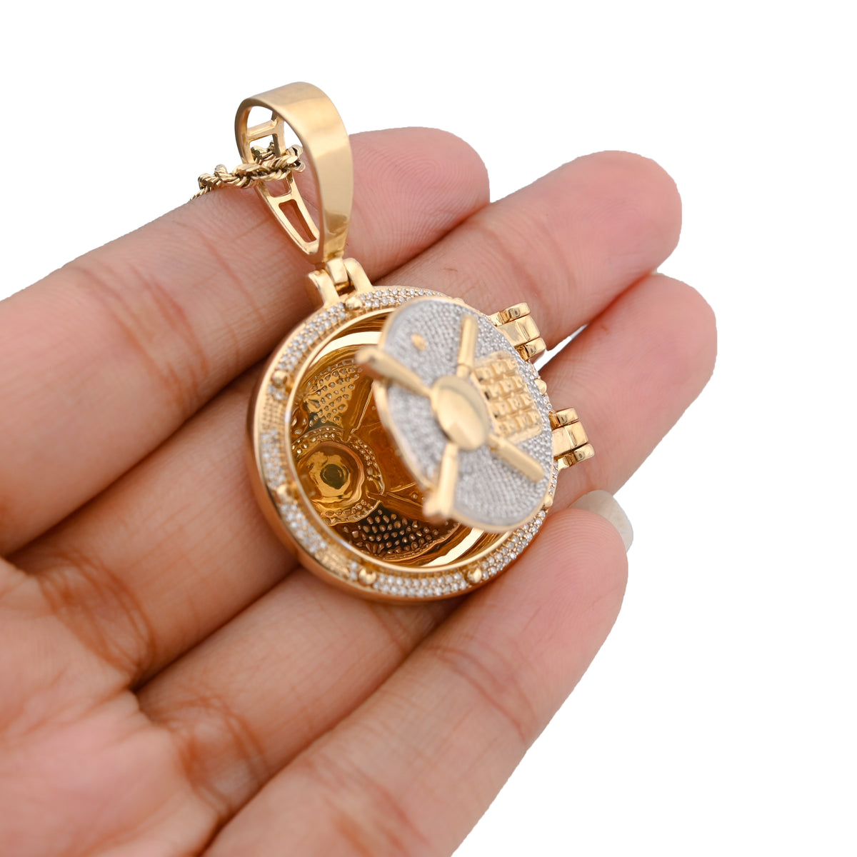 10K Yellow Gold Vault Door Memory Picture Pendant 0.6CT Natural Diamond Men Women Charm — view 2