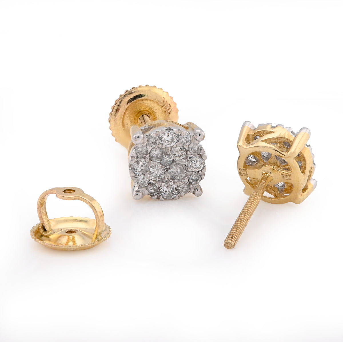 10K Yellow Gold Flower Cluster Earrings 0.36CT Natural Diamond Men Women Studs — view 4