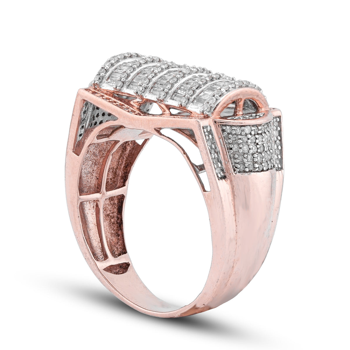 Multi Column Baguette Ring 10K Rose Gold 1.05CT Natural Diamond Men Pinky Ring