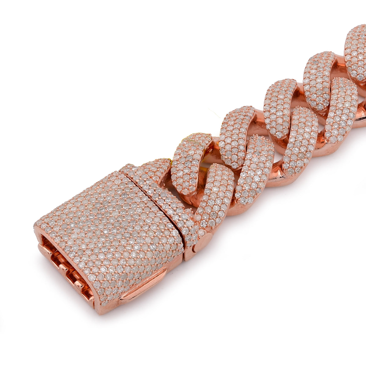 Cuban Link Rose 12MM Natural Diamond 7.375CT 925 Silver Men Bracelet 8" — view 4