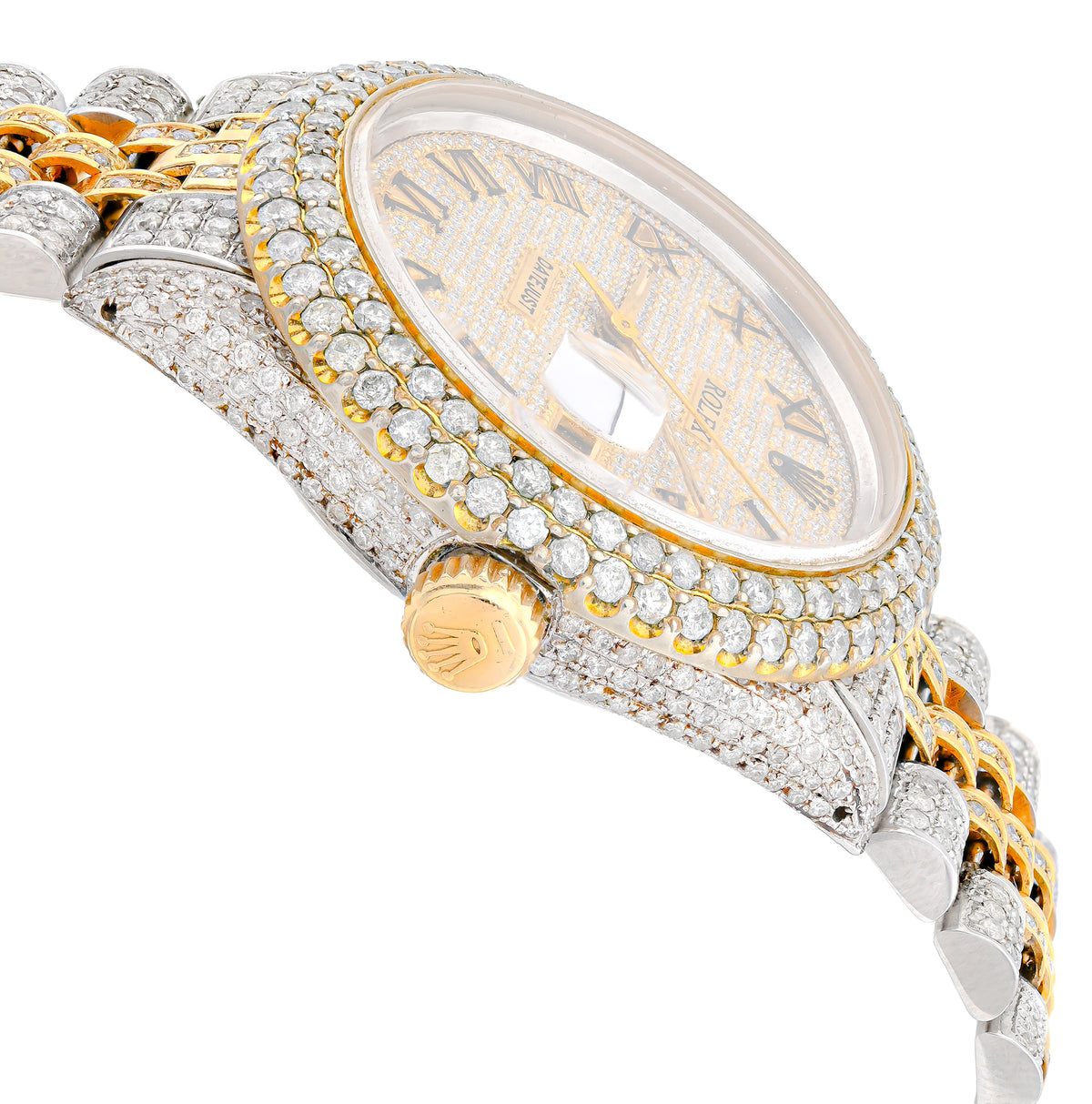 Rolex 36MM DateJust 15.75CT Natural Diamond Bussdown Roman Numeral Dial Jubilee Band 2 Tone Yellow Watch — view 2