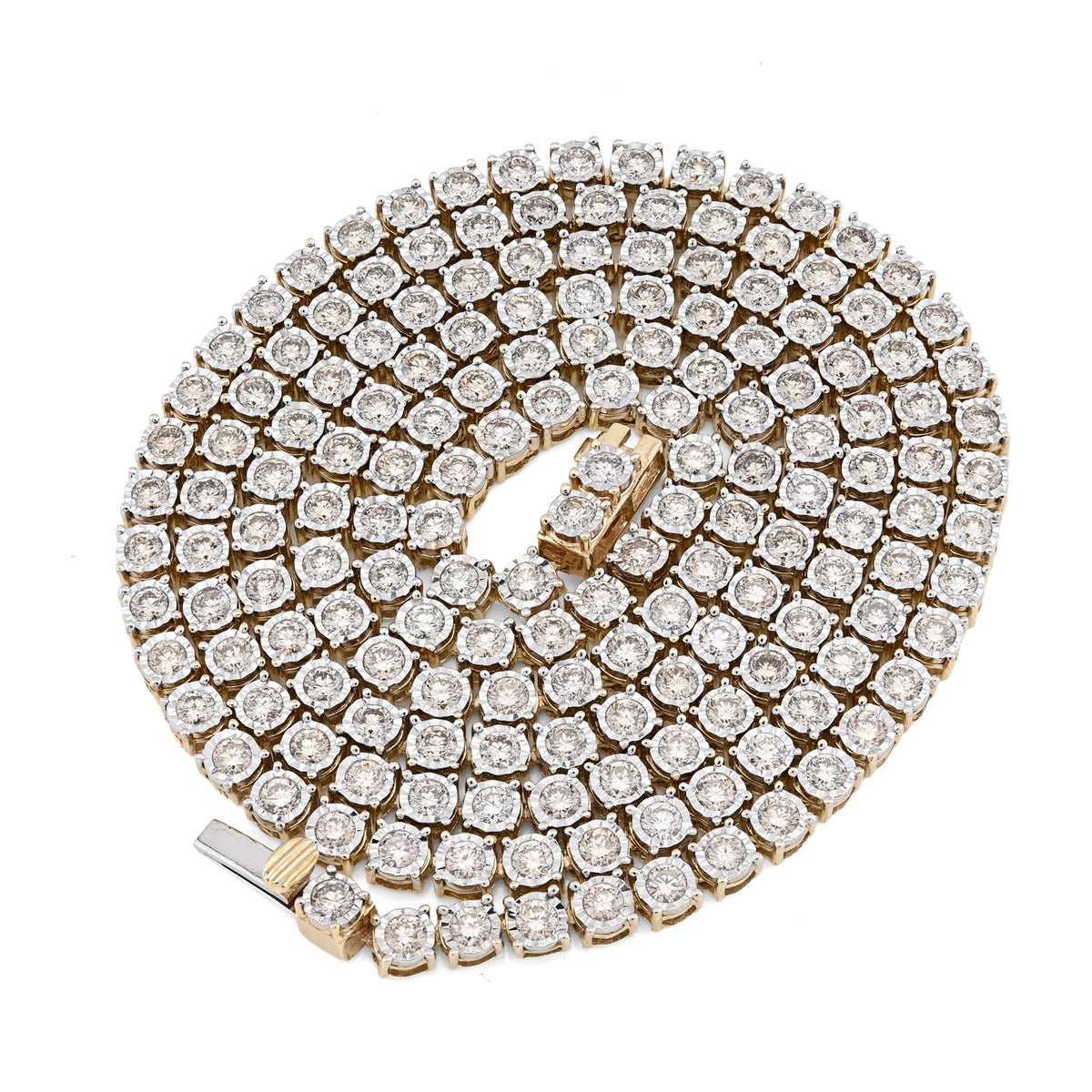10K Yellow Gold 9.50 CT Natural Diamond Illusion Set Tennis Chain 3 MM 24" Men Necklace — view 7