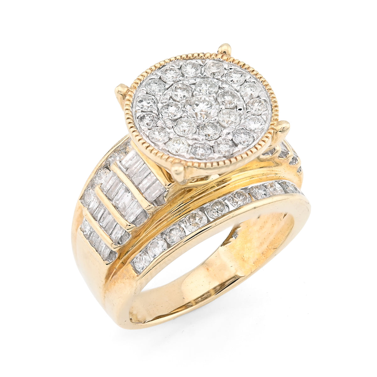 10K Yellow Gold 2 CT Natural Diamond Round/Baguette Natural Diamond Women Wedding Ring  — view 3