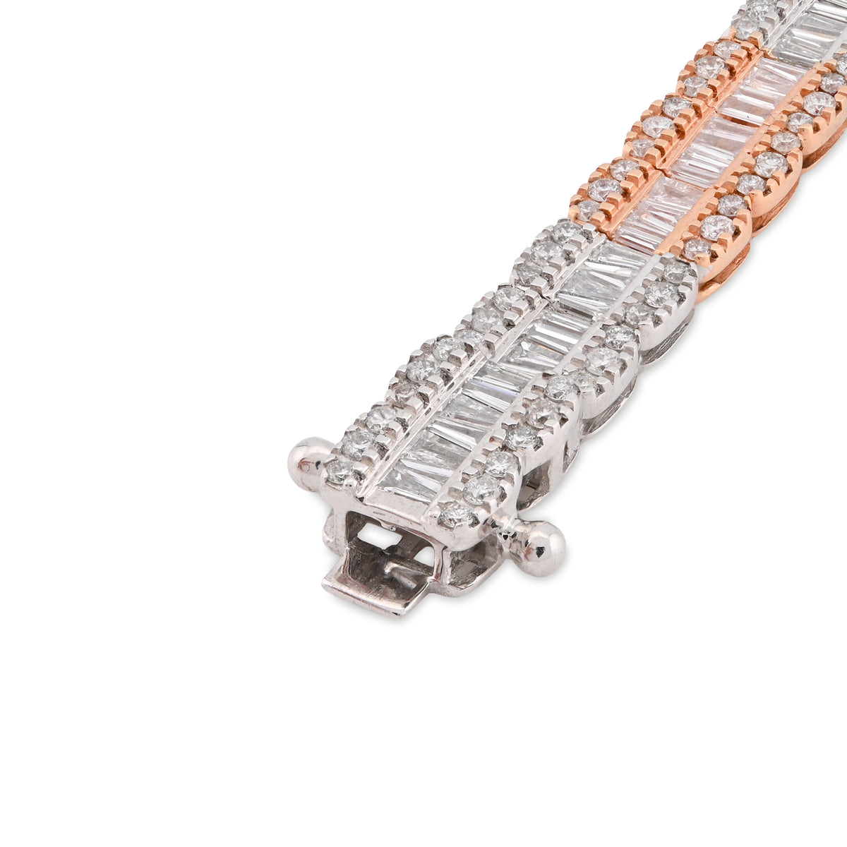 10K Rose/White Gold 2 Tone 5.50 Ct Natural Diamond Baguette/Round 8" Single Row Tennis Bracelet 6.5MM 15.8g — view 2