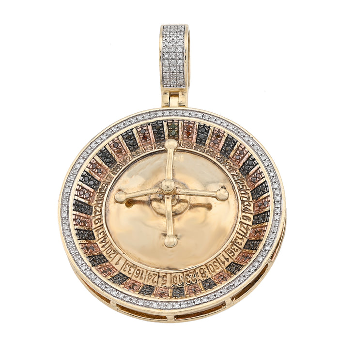10K Yellow Gold Roulette Casino 0.55Ct Natural Diamond Pendant Men Custom Charm — view 1