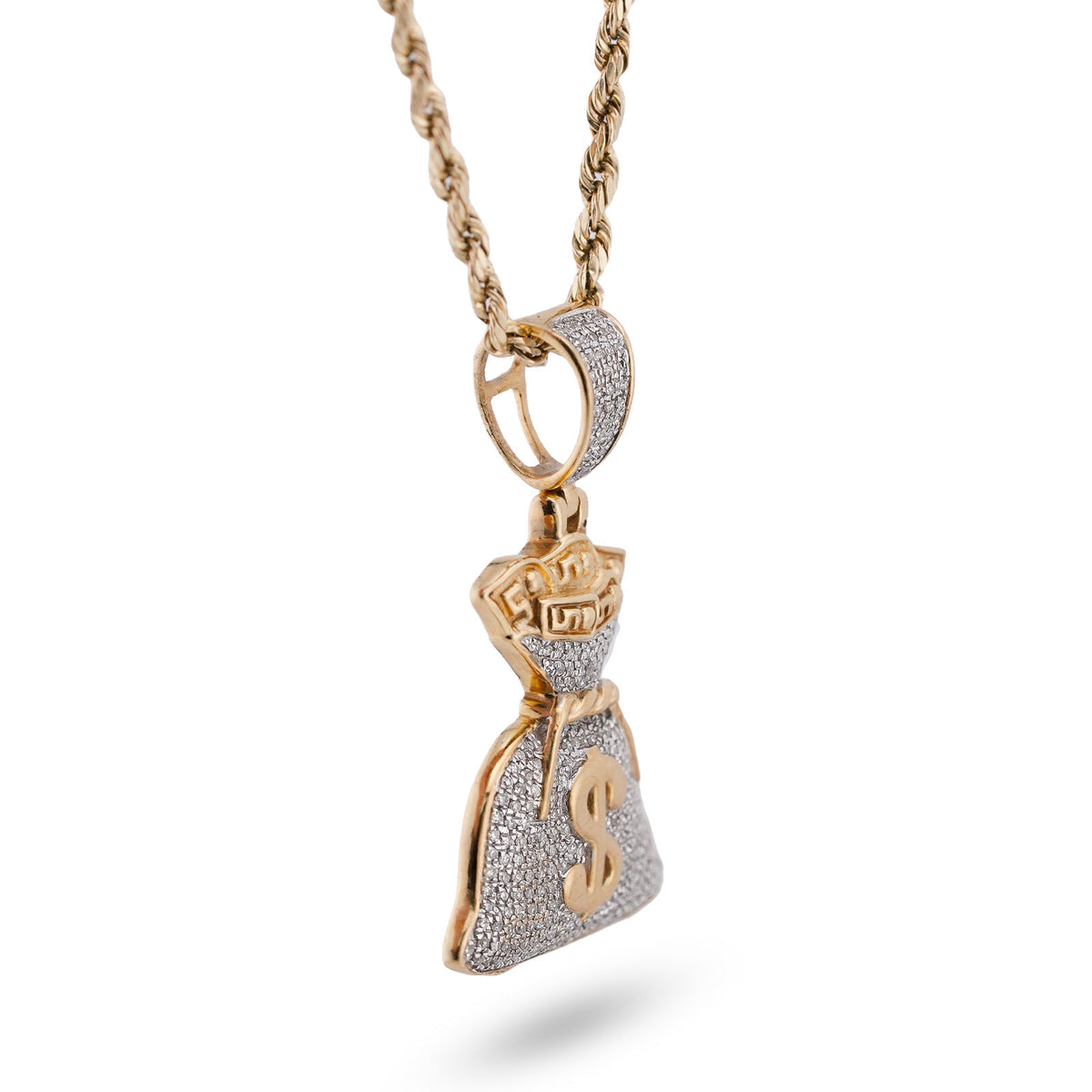 10K Yellow Gold Money Bag "$" Natural Diamond 1.5CT Men Women Charm Pendant — view 2