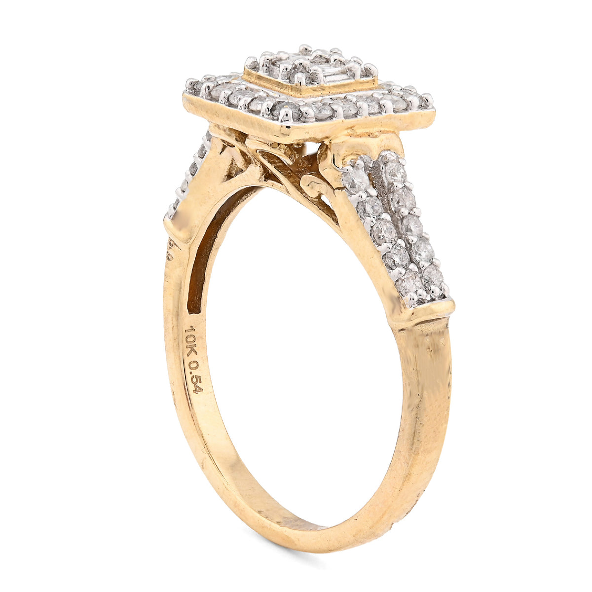 10K Yellow Gold 0.54CT Natural Diamond Round/Baguette Square Women Ring  — view 5