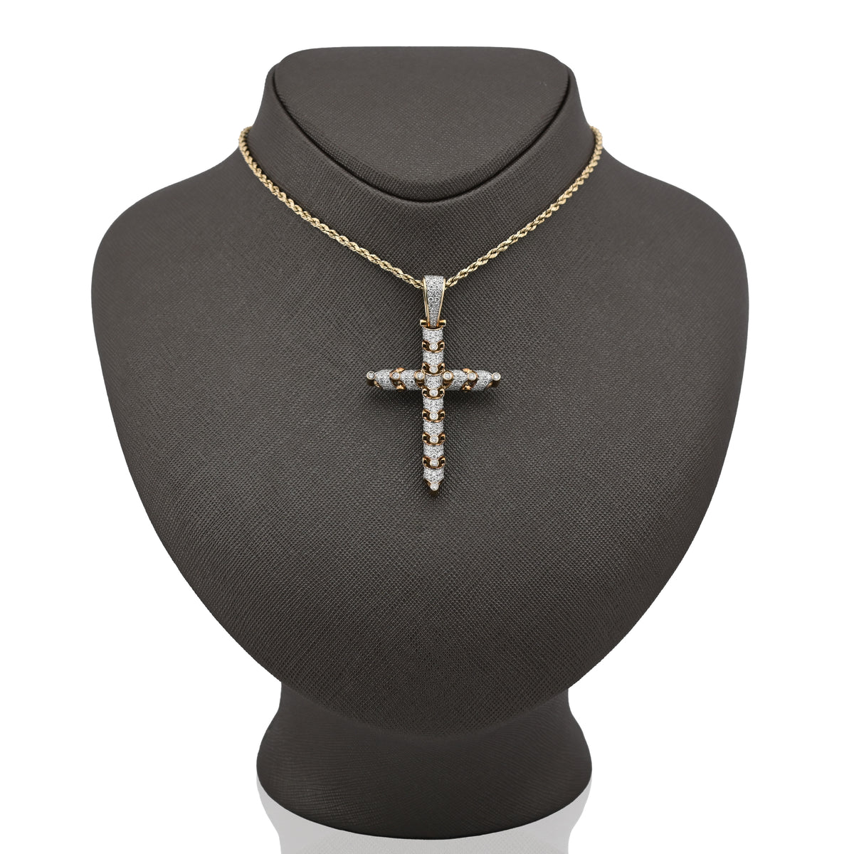 10K Yellow Gold Snake Link Cross Pendant 2.8CT Natural Diamond Religious Men Women Charm — view 3
