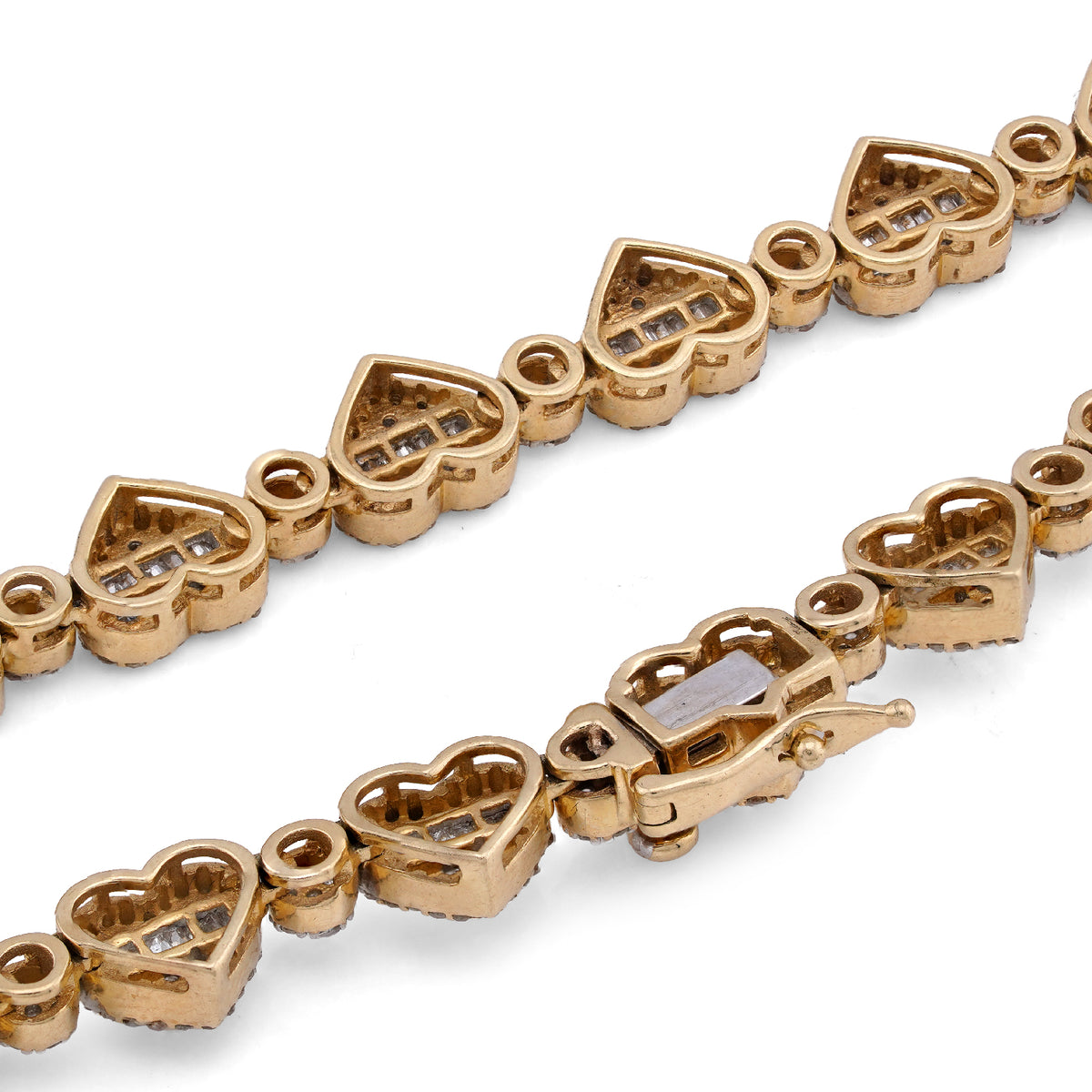 10K Yellow Gold Heart Shape Link Baguette 6.10CT Natural Diamond Women Tennis Chain 18" Necklace — view 4