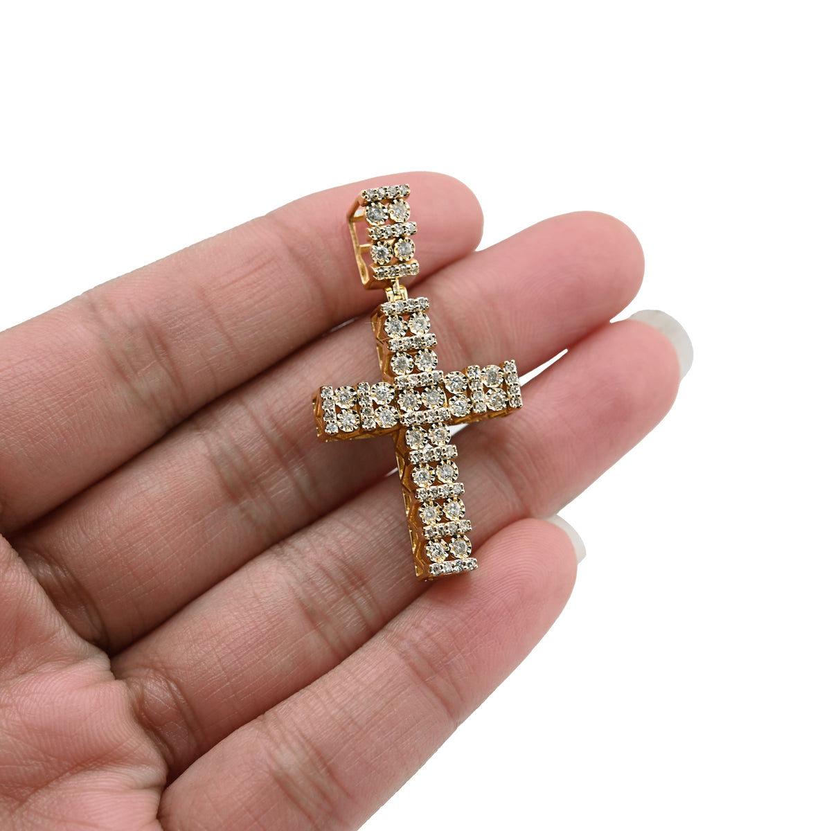 10K Yellow Gold 1.0 CT Natural Diamond Religious Cross Cage Back Men Women Pendant — view 8