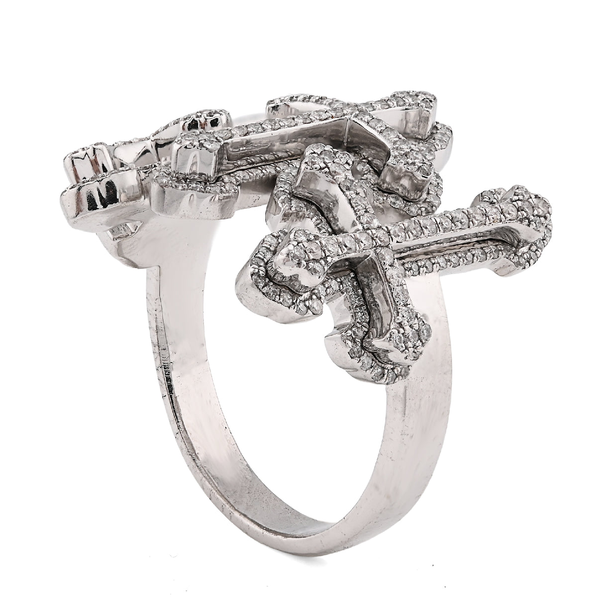10K White Gold Three Cross 1CT Natural Diamond Men Pinky Ring — view 4