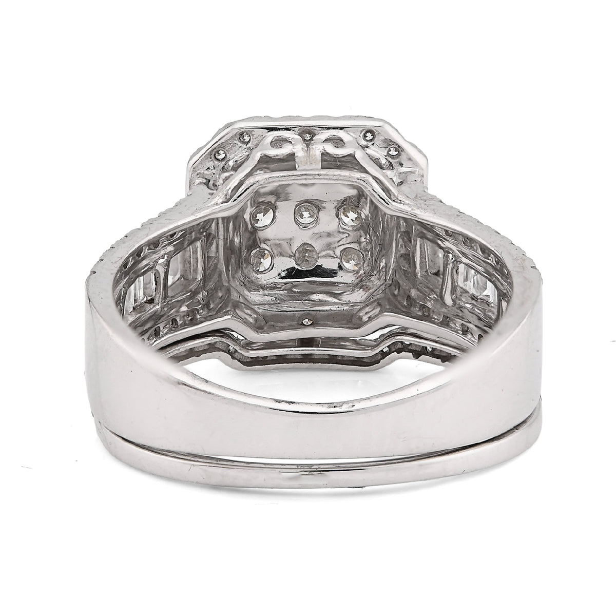 14K White Gold 1.31CT Natural Diamond Octagon Round/Baguette Women Wedding Ring Band — view 3