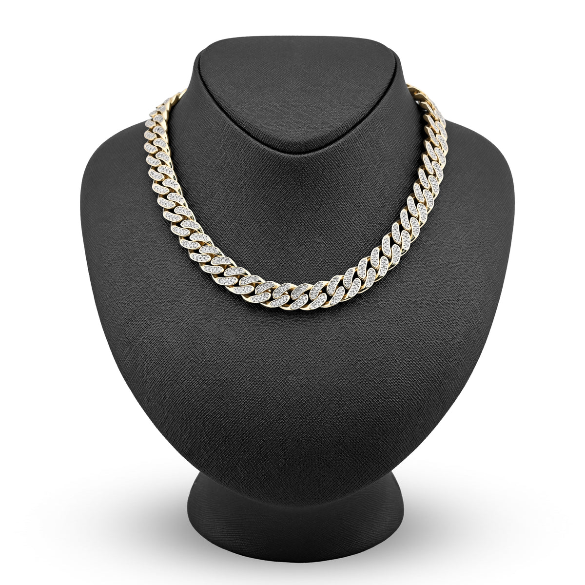 10K Yellow gold 9.7 CT Natural Diamond Cuban Link Chain 11.5 MM 22" Men Necklace 128.6 g — view 2