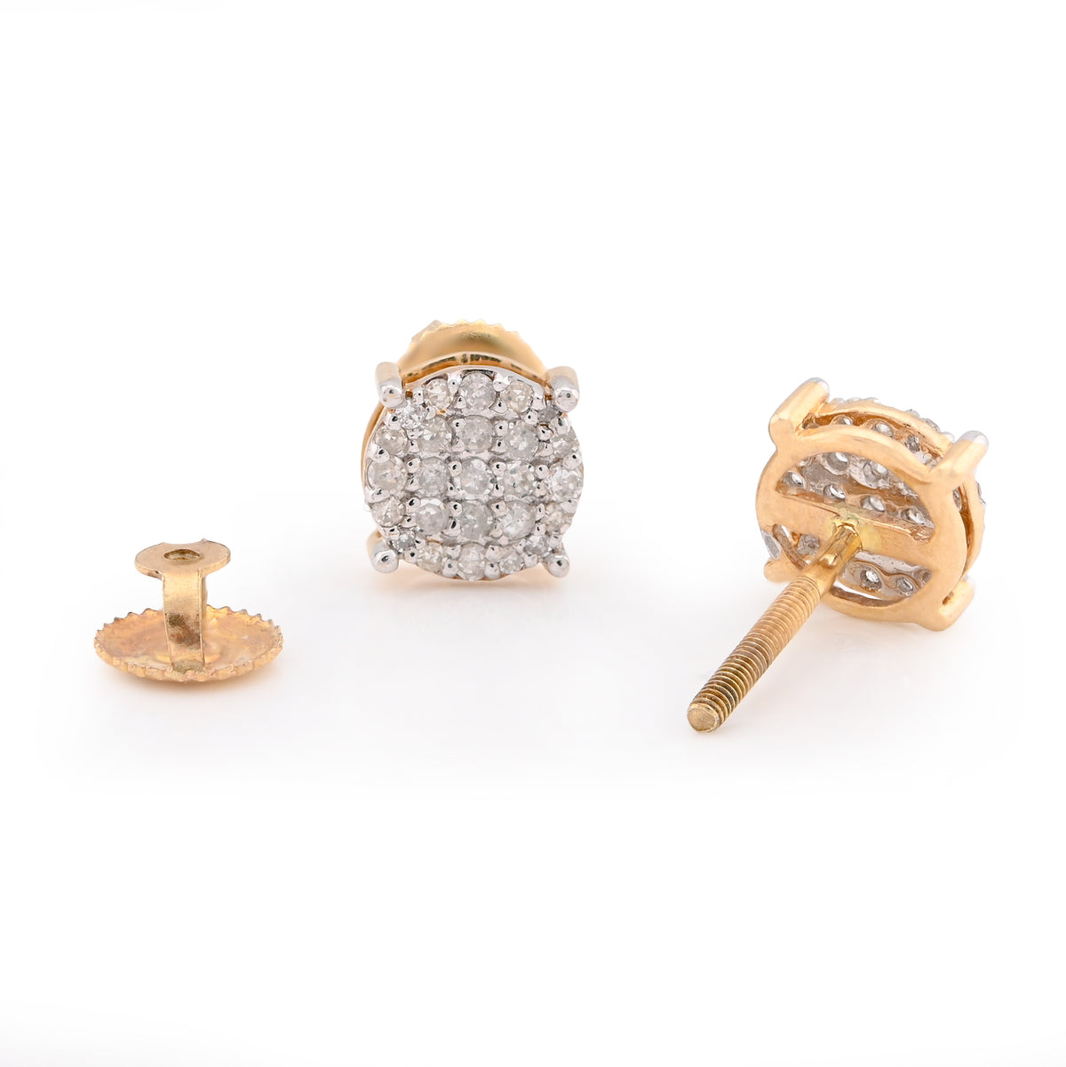 10K Yellow Gold 0.40 CT Natural Diamond Round Flat Studs Men Women Earrings — view 4
