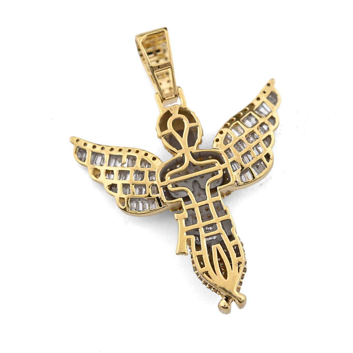 10K Yellow Gold 2.10 Natural Diamond Angel Charm Religious Pendant — view 7