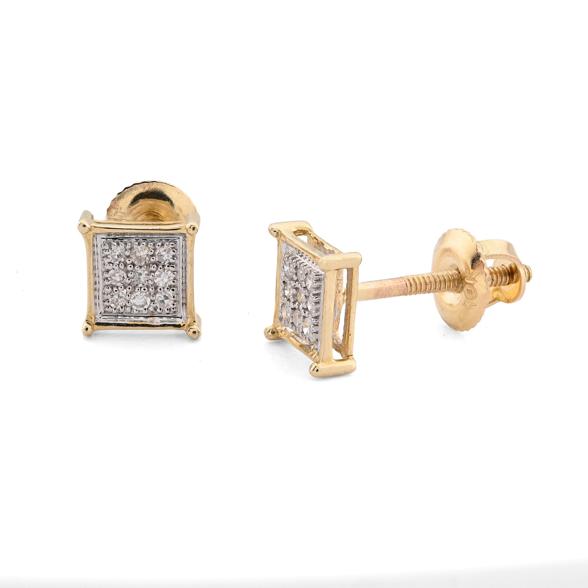 10K Yellow Gold 0.06CT natural Diamond Square Studs Men Women Earrings — view 2