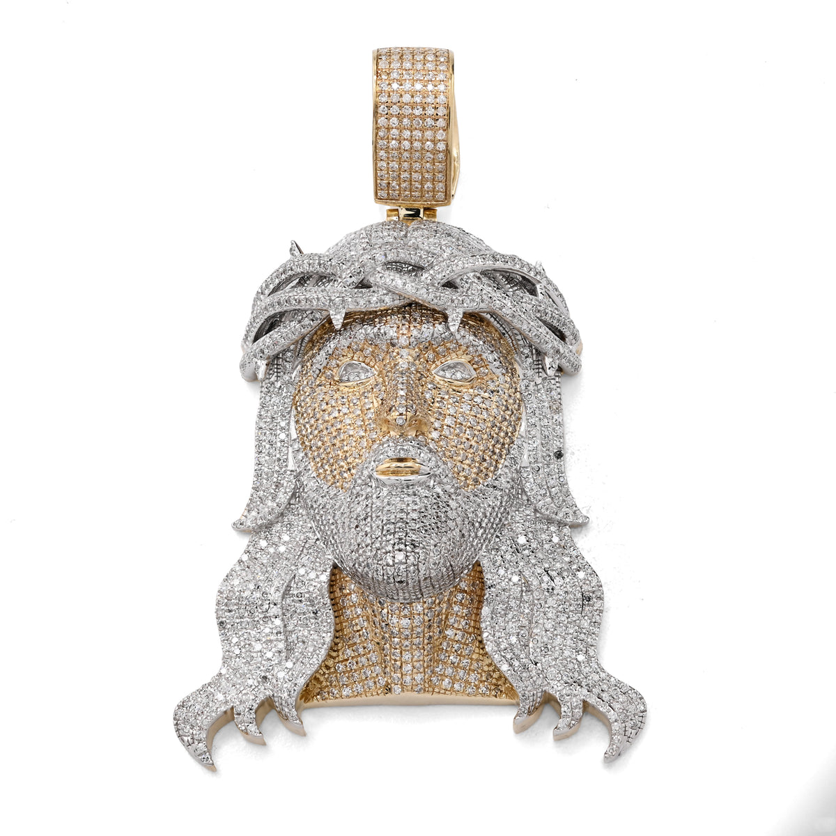 10K Yellow Gold 3.75 CT Natural Diamond Jesus Head  Pendant Religious Men Charm — view 9