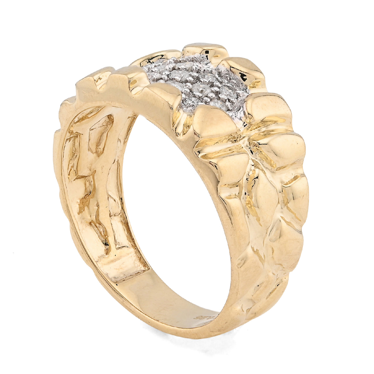 10K Yellow Gold 0.25CT Centre Natural Diamond Men Nugget Ring — view 7
