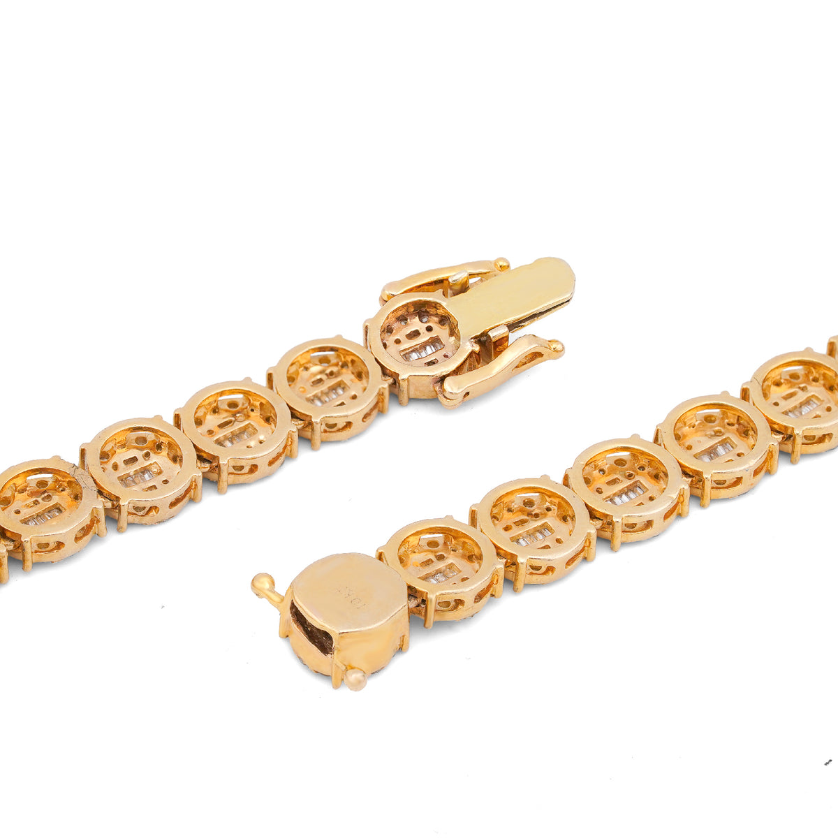 10K Yellow Gold 20CT Natural Round/Baguette Diamond 8MM Flower Cluster Tennis Chain — view 5