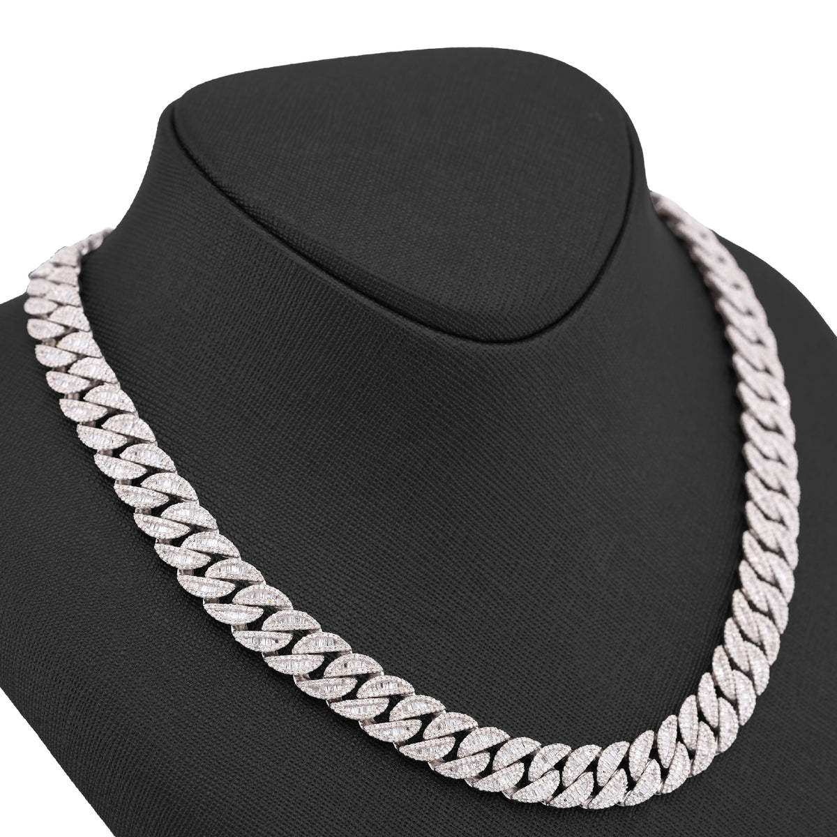 925 SS 16.25CT Natural Diamond Baguette Cuban Link 12MM Men Chain 22" Necklace — view 9