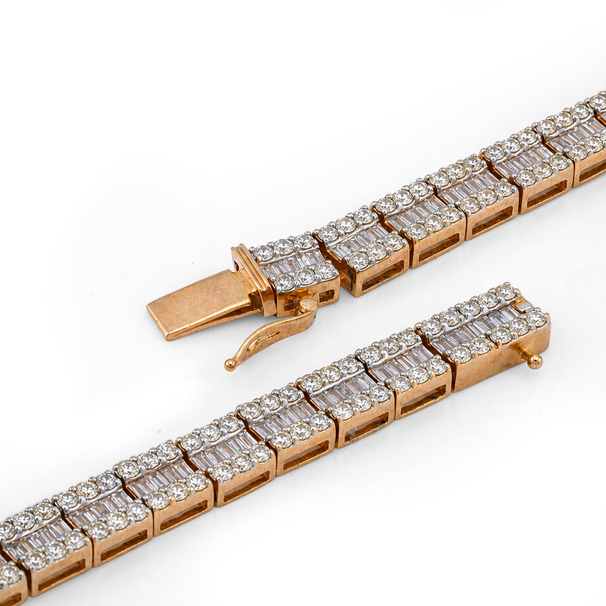 10K Yellow Gold Natural Diamond Round/Baguette Centre Row 22CT Tennis Chain 20" Men Necklace — view 7