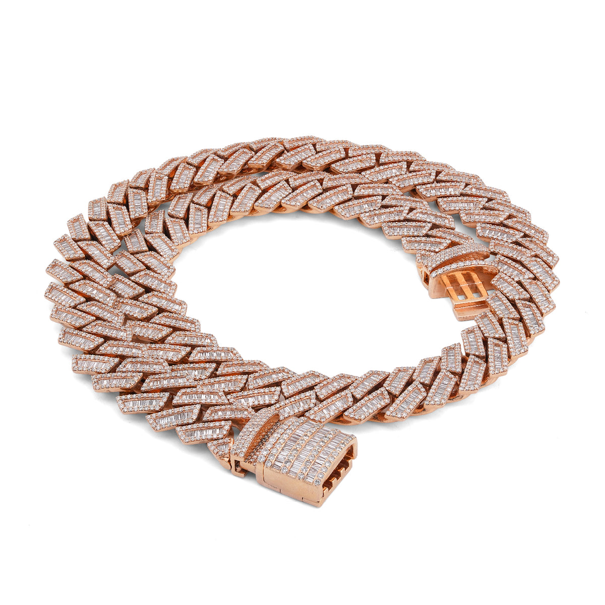 10K Rose Gold 34.92CT Natural Baguette/Round Diamond Cuban Link 18MM 306 Grams Chain Men 22" Necklace — view 9