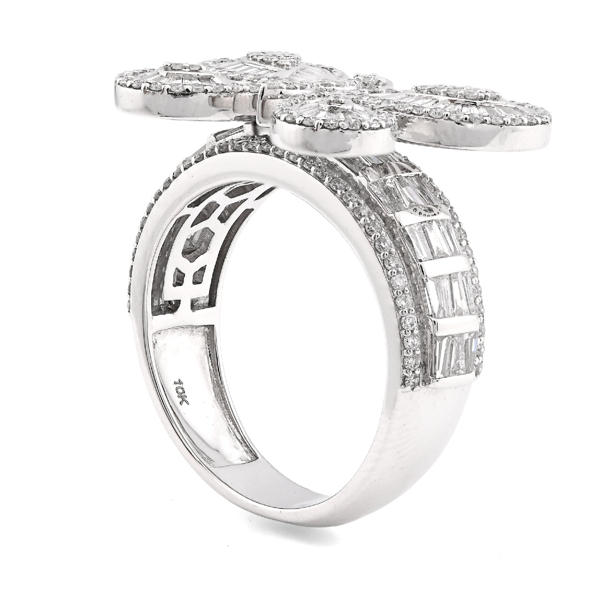 10K White Gold 1.80CT Natural Diamond Round/Baguette Butterfly Women Band 8.2g Ring — view 6