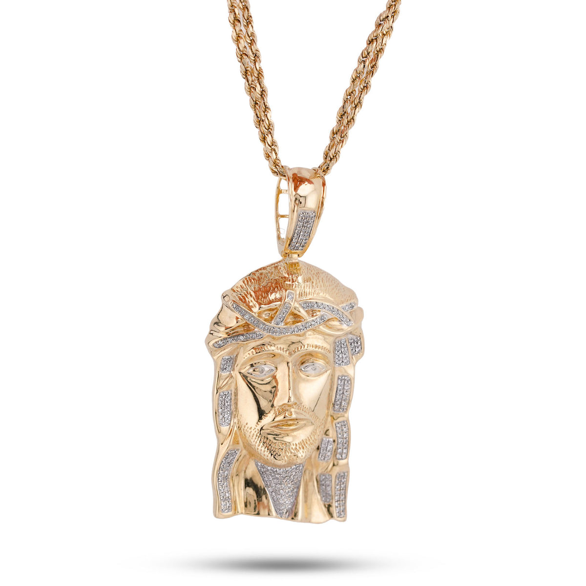 10K Yellow Gold 3CT Natural Diamond Jesus Head Men Charm — view 1
