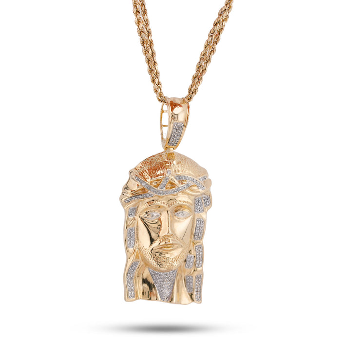 10K Yellow Gold 3CT Natural Diamond Jesus Head Men Charm — view 1