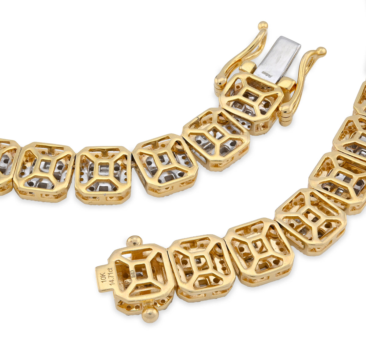 10K Yellow Gold 14.71CT Baguette Natural Diamond 77.3G Tennis Chain Men Women 8MM Necklace — view 7