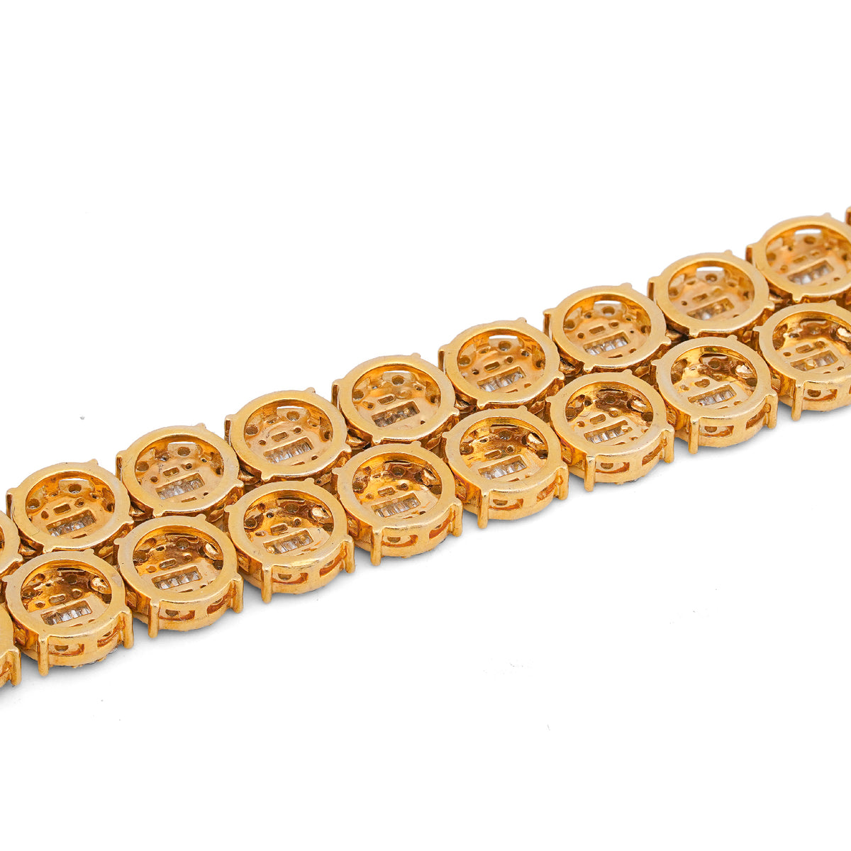 10K Yellow Gold 20CT Natural Round/Baguette Diamond 8MM Flower Cluster Tennis Chain — view 6