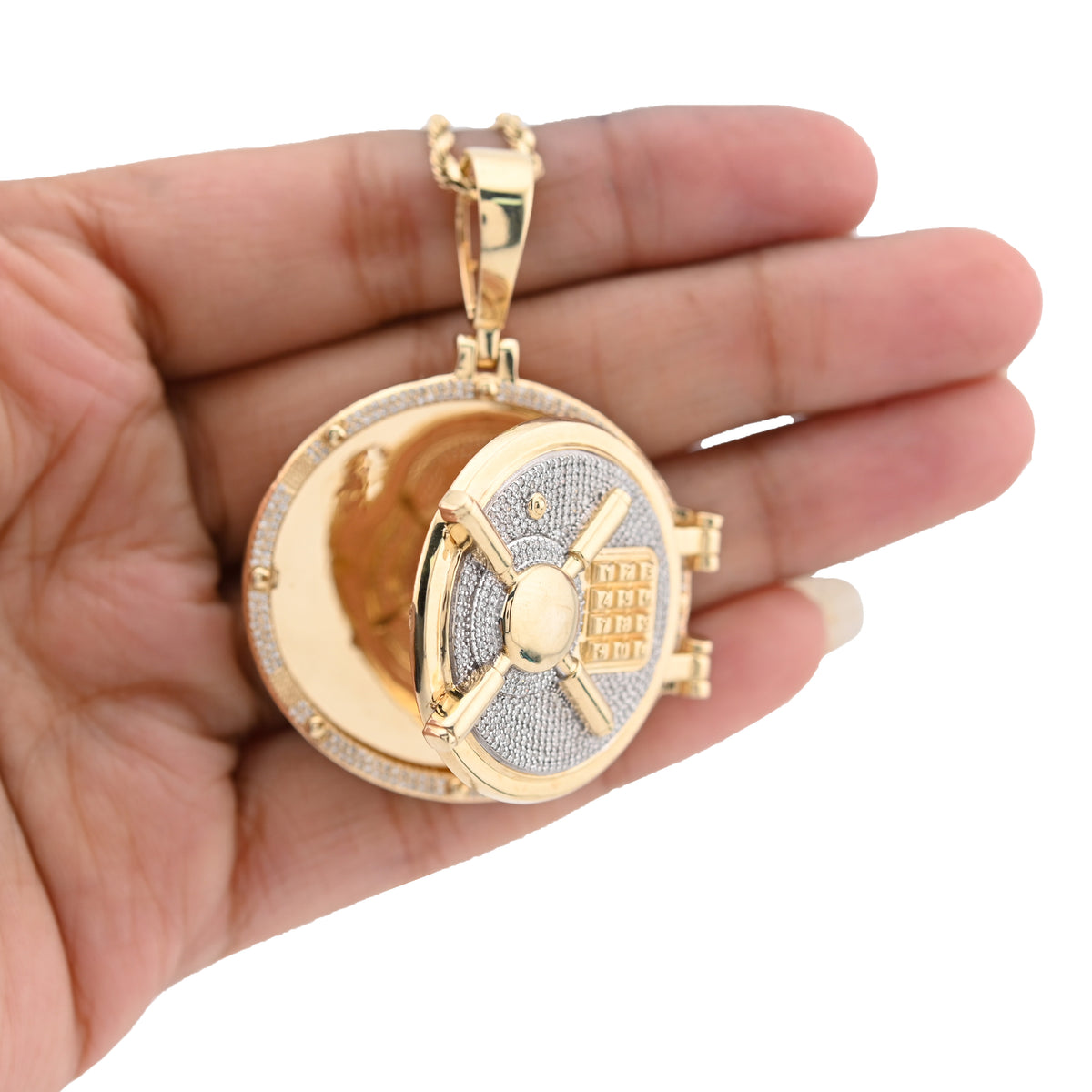 10K Yellow Gold Vault Door Memory Picture Pendant 1.2CT Natural Diamond Men Women Charm — view 6