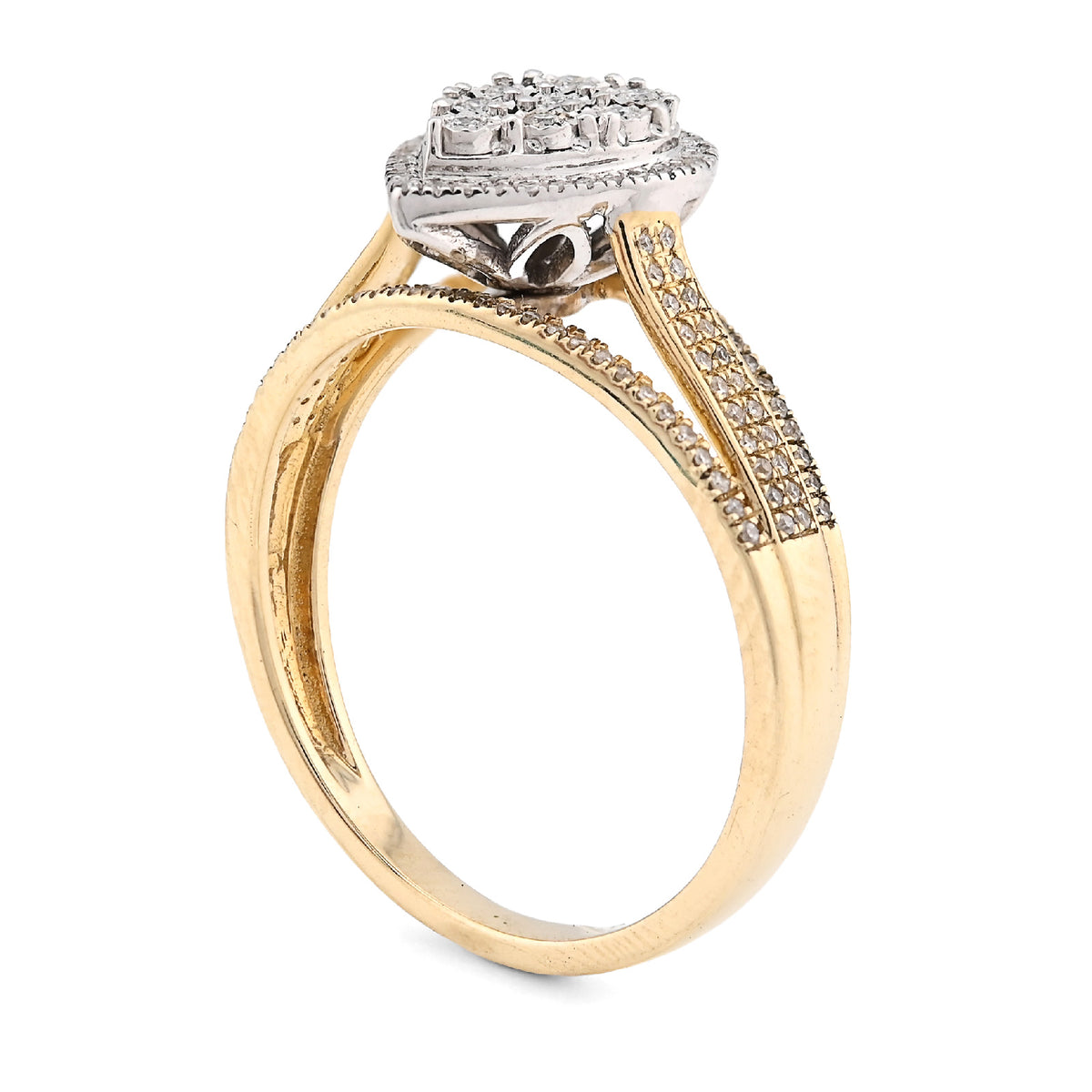 10K Yellow Gold 0.20CT Natural Diamond Teardrop Shape Illusion Women Ring — view 7