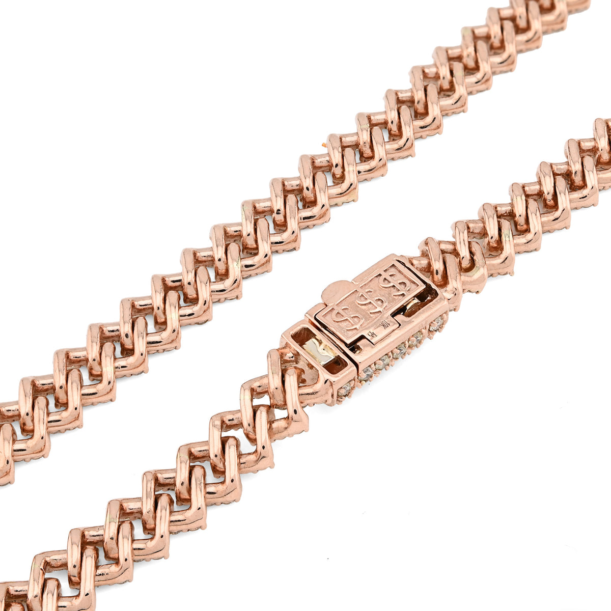 10K Rose Gold 18 CT Natural Diamond 8 MM Cuban link Chain 21" Men Women Necklace — view 4