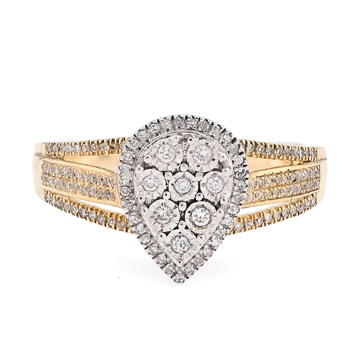 10K Yellow Gold 0.20CT Natural Diamond Teardrop Shape Illusion Women Ring — view 1