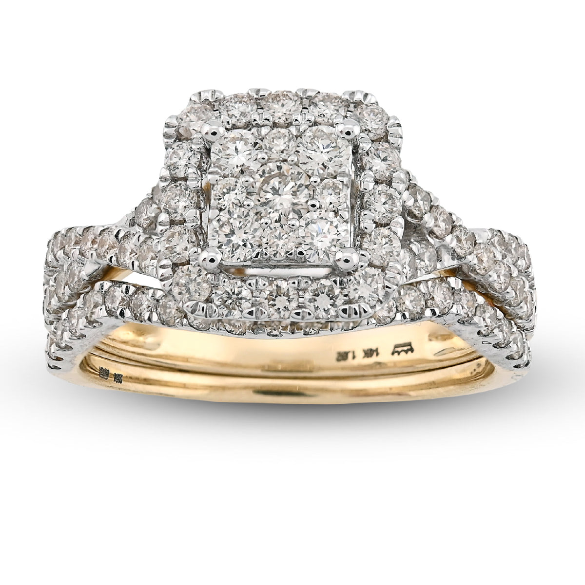 14K Yellow/White Gold 1.02CT Natural Diamond Bridal Set Square Women Band Ring — view 2