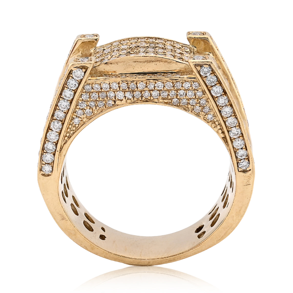 10K Yellow Gold 2.06CT Natural Diamond 3 Row Baguette Side Iced Men Pinky Ring — view 6