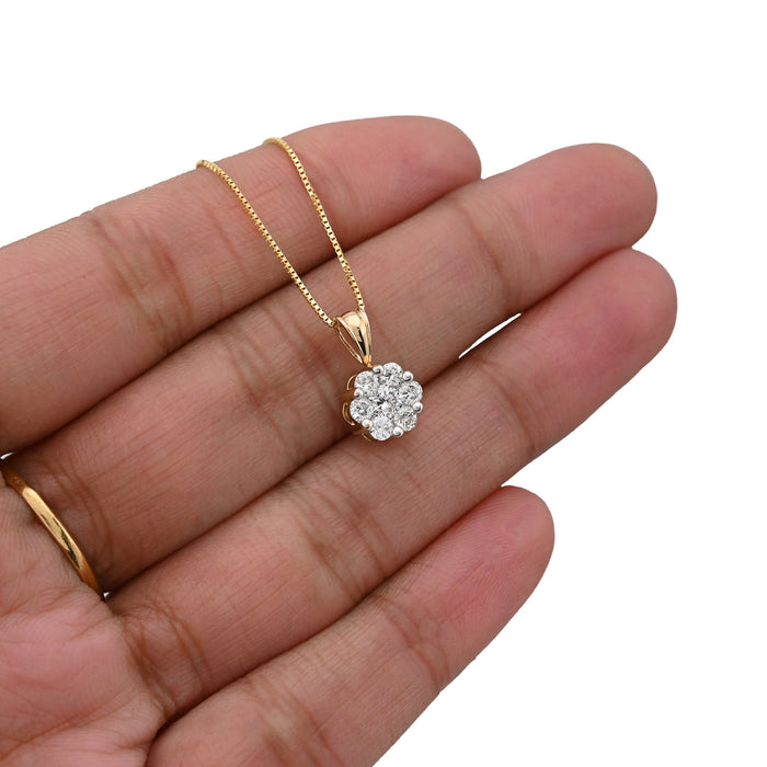 10K yellow Gold 0.75 CT Natural Diamond Flower Cluster Pendant Box Chain Set — view 1
