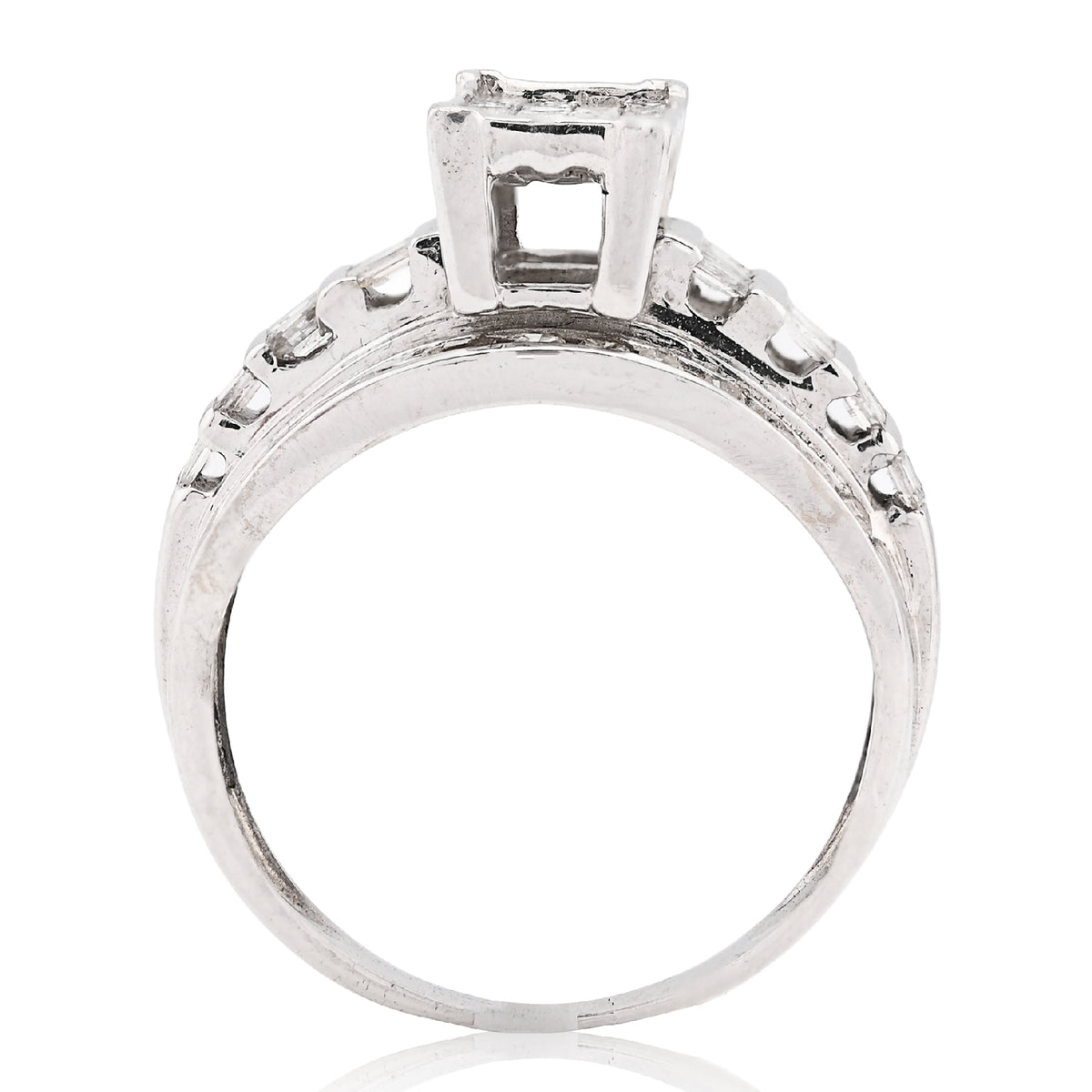 10K White Gold 1.0CT Natural Diamond Princess/Round/Baguette Rectangular Women Ring — view 4