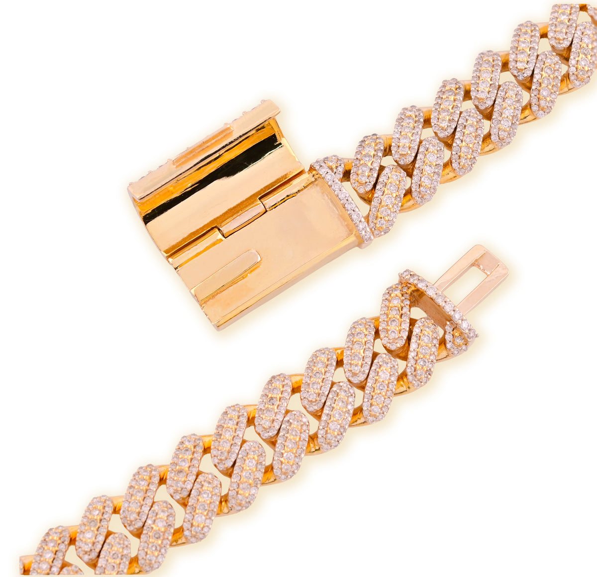 10K yellow Gold 25CT Natural Diamond Round 12MM Cuban Link Chain Men 24" Necklace — view 10