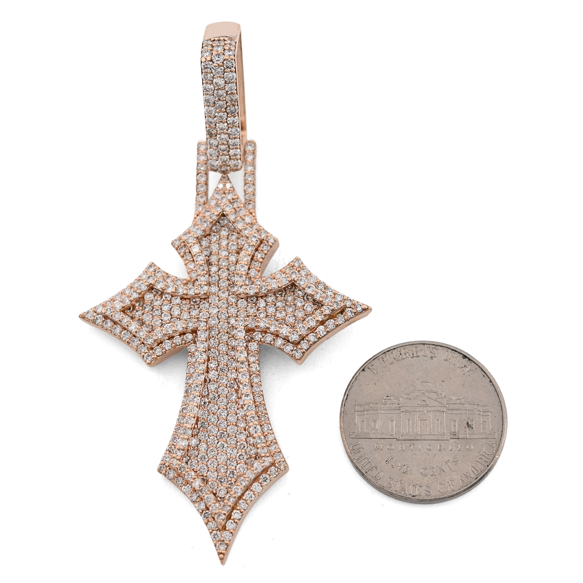 14K Rose Gold 4.27 CT Natural Diamond Religious Cross Pendant 23.1 g Men Charm — view 3