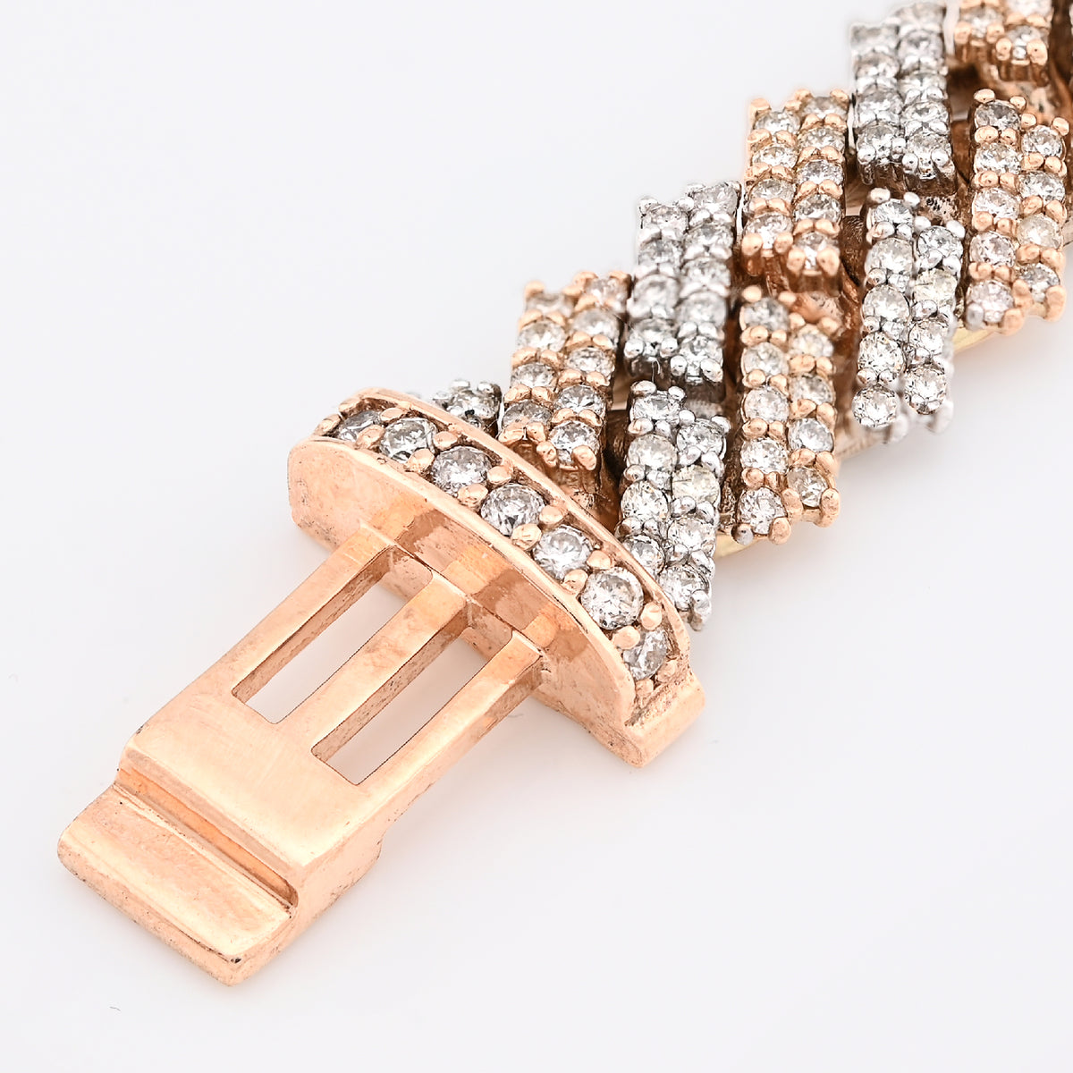 10K Rose/White Gold 2 tone 8.78CT Natural Diamond Round 11MM Cuban Bracelet 8.25" 44.6g  — view 2