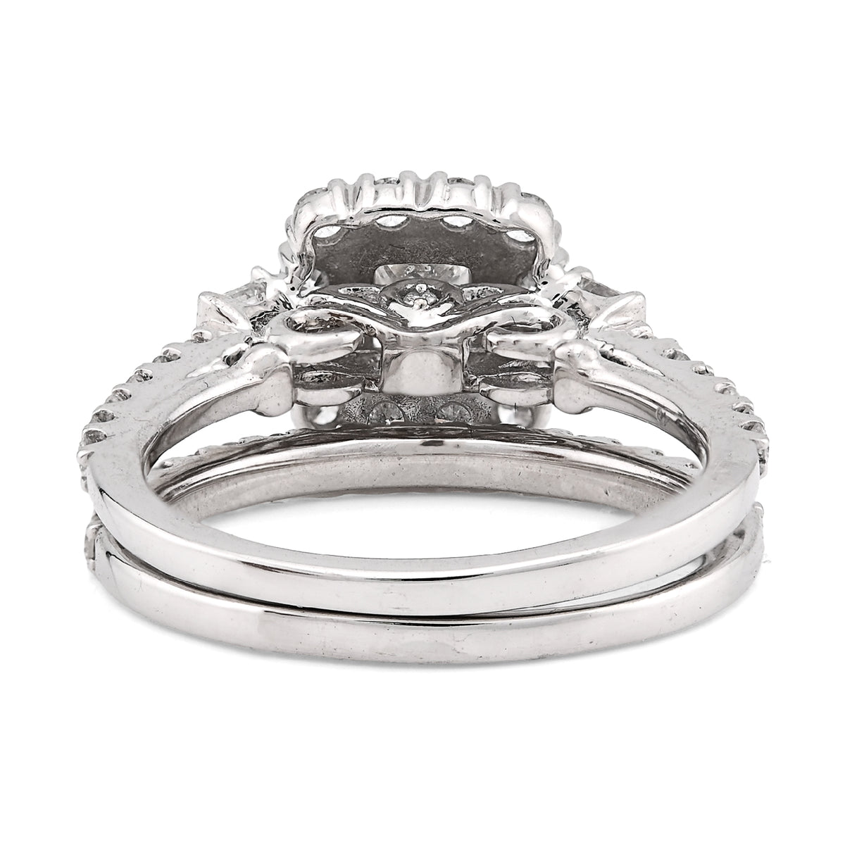 14K White Gold 1.50CT Solitaire/Baguette Natural Diamond Square Women Wedding Ring — view 3