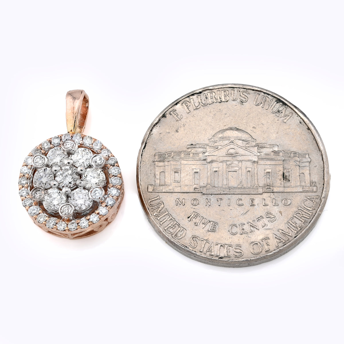 10K Rose Gold 1 CT Natural Diamond Flower Cluster Pendant Women small Charm — view 9