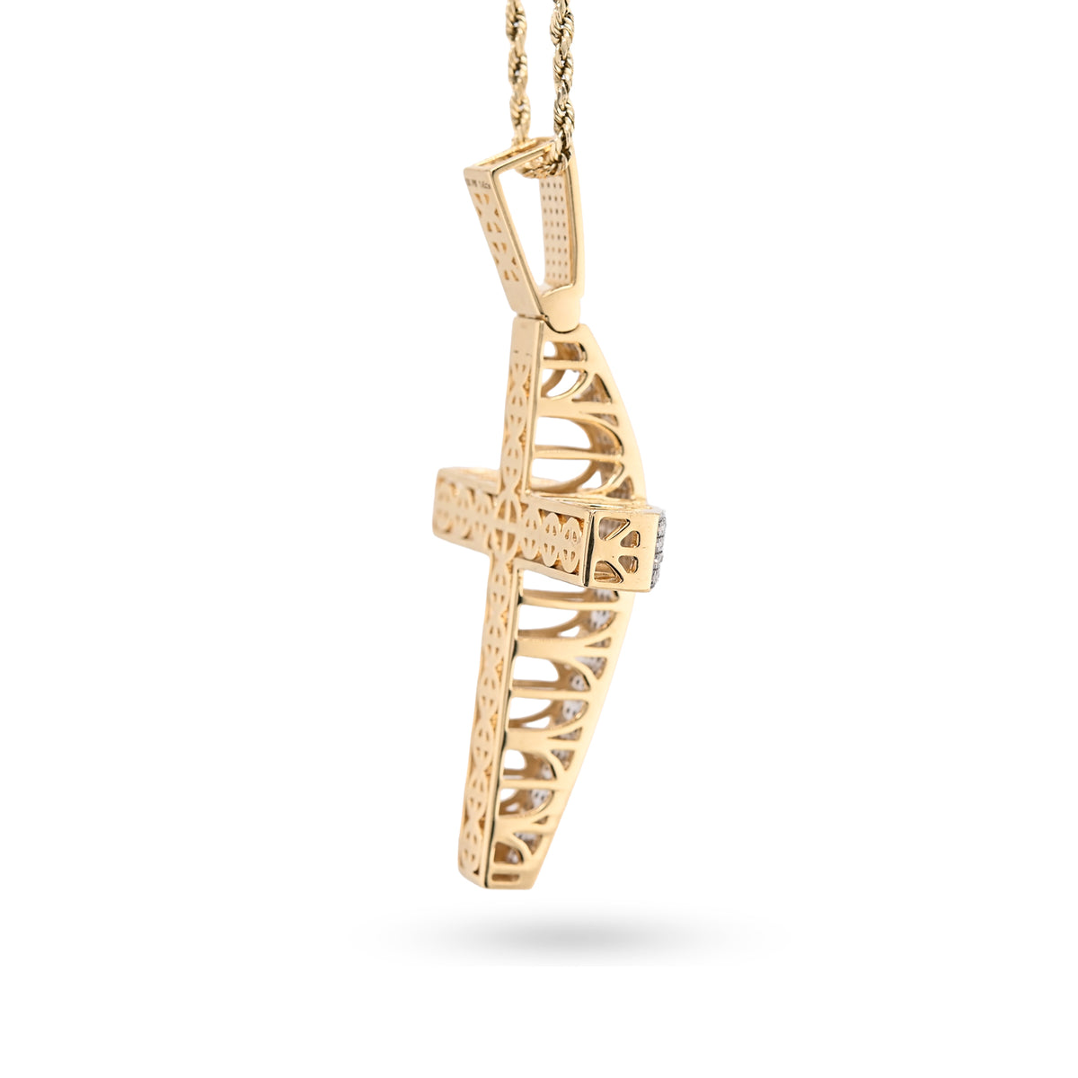 10K Yellow Gold 1.45 CT Natural Diamond Religious Cross Pendant Men Charm — view 5