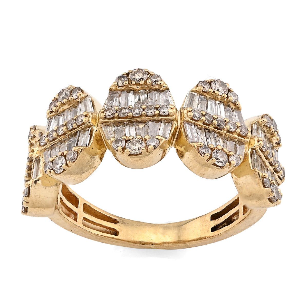 10K Yellow Gold Round/Baguette 2.50CT Oval Link Natural Diamond Men Pinky Ring — view 3