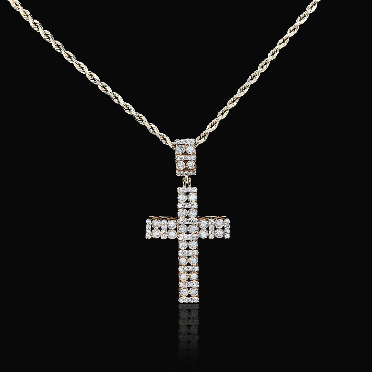 10K Yellow Gold 1.0 CT Natural Diamond Religious Cross Cage Back Men Women Pendant — view 2