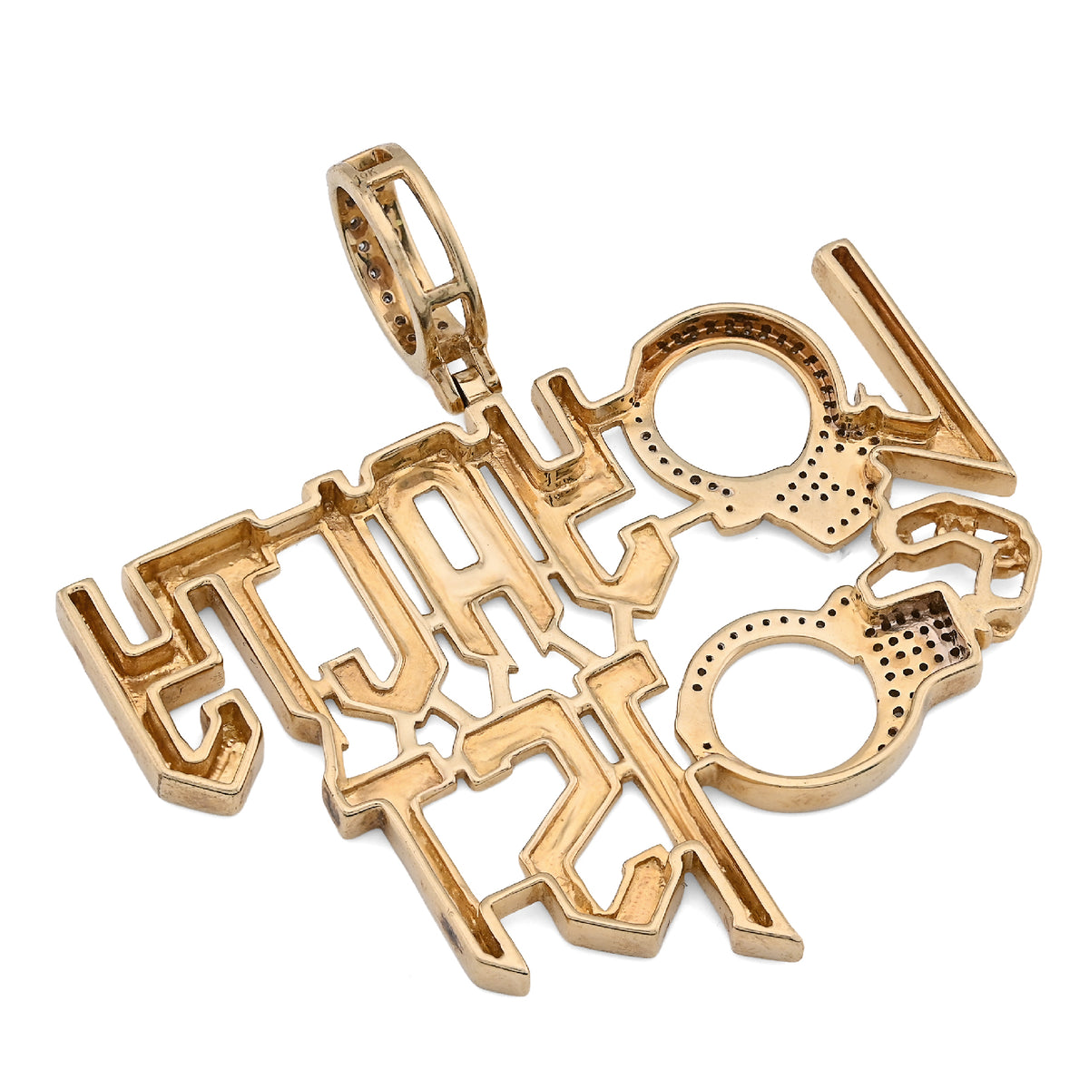 10K Yellow Gold 1Ct Natural Round Diamond "Loyalty First" Men Custom Charm 2" Pendant — view 8